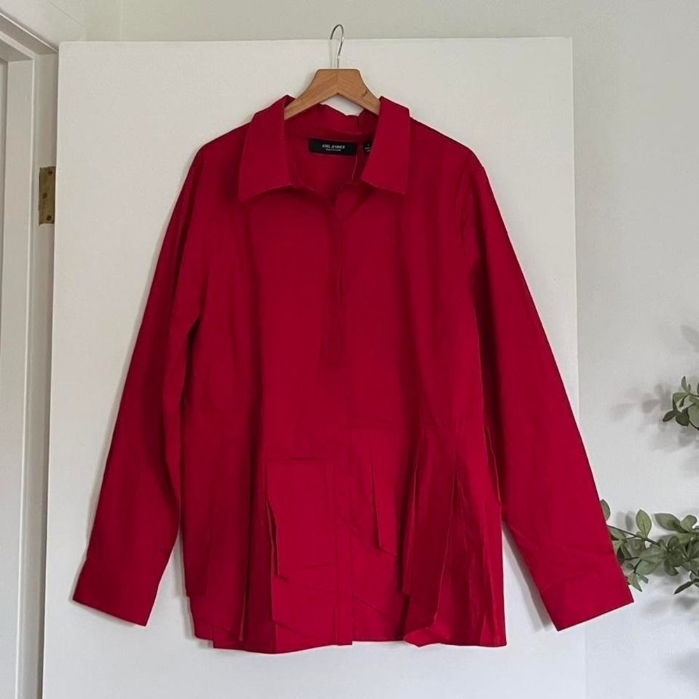 Kris Jenner Kollection Red Oversized Utility Button Up New Size Large
